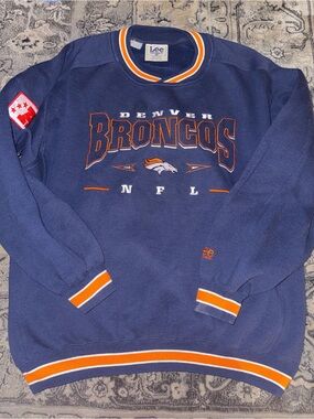 Vintage Lee Navy and Orange Denver Broncos Crewneck Sweatshirt